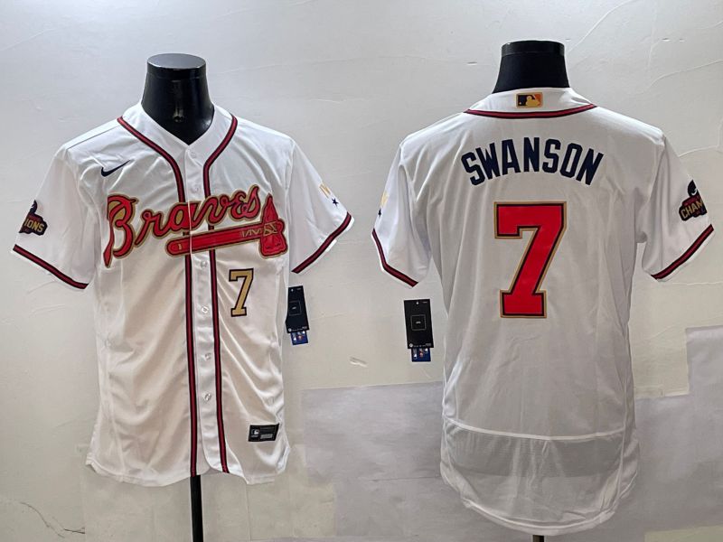 Men Atlanta Braves #7 Swanson White Gold Elite 2025 Nike MLB Jersey style 4